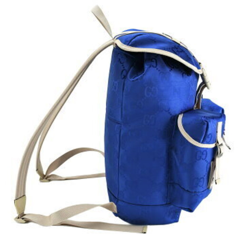 Gucci GG Beige Off Tan leather Backpack logo Grid blue the - Picture 3 of 8